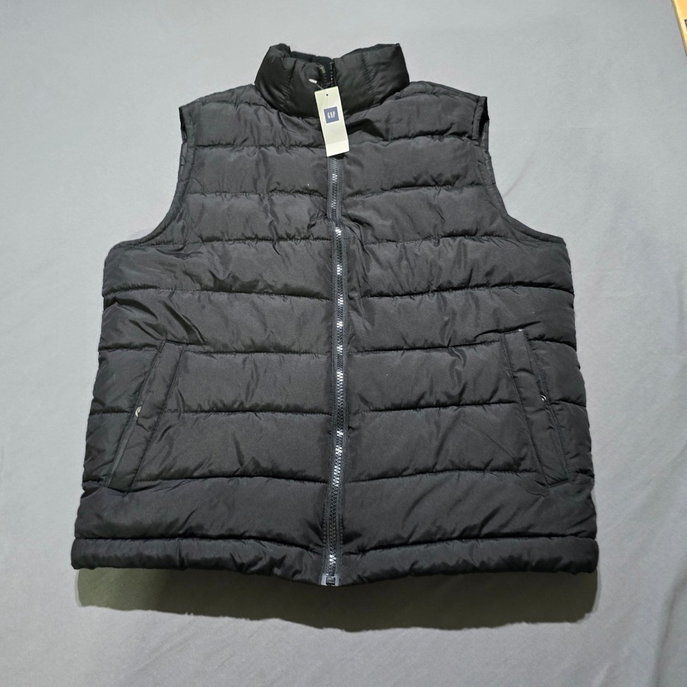 Gap Puffer Vest Women XS Black Quilted Zip Up Stand Collar Sleeveless Jacket
